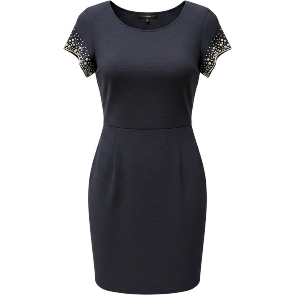 Tiana B Womens Black Pearl Embellished Sleeve Sheath Dress T7936HQ Size M NEW